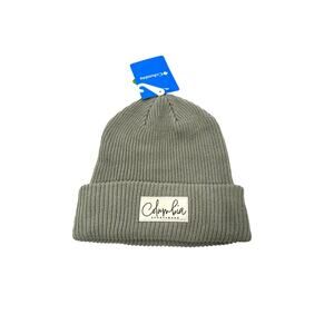Columbia Lost Lager Recycled Beanie Cursive Patch Safari Green NWT OSFM